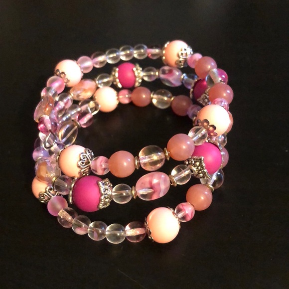 Handcrafted Czech glass pink bead soup bracelet - Picture 5 of 7